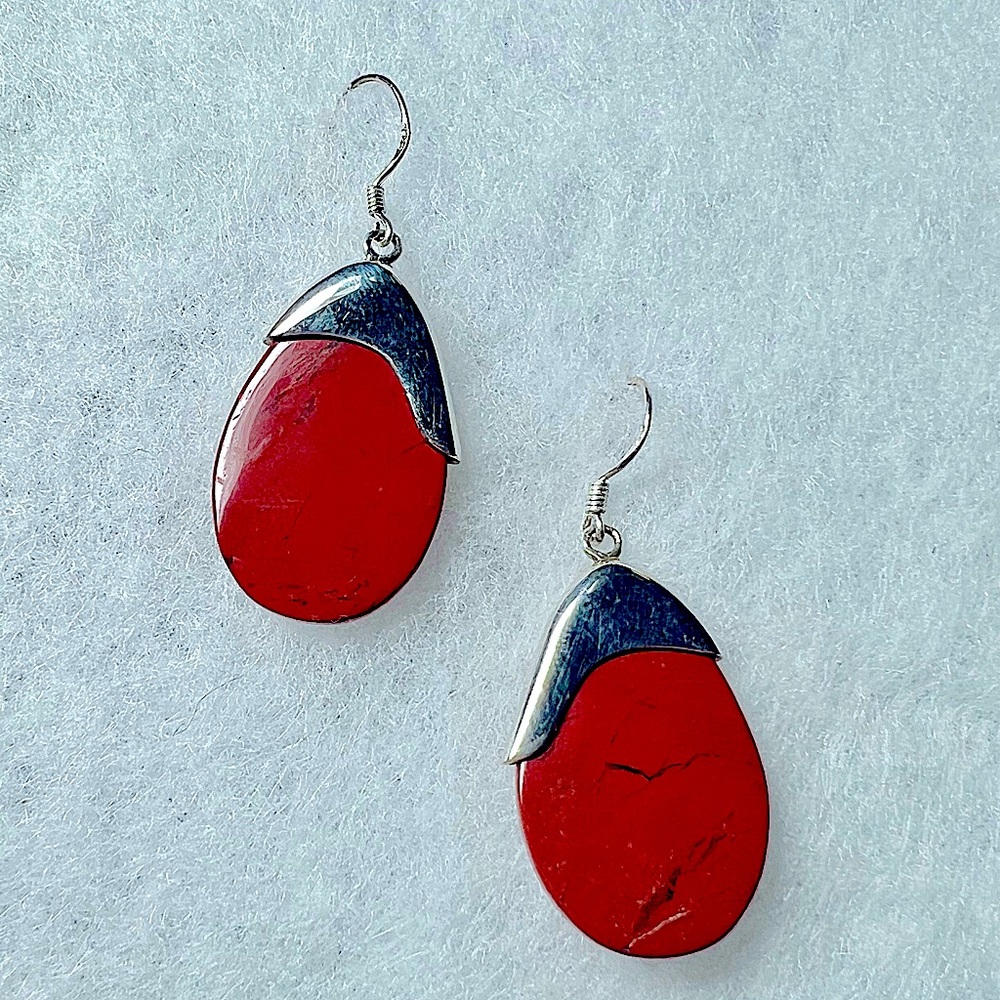 Vintage Red Jasper Sterling Silver Earrings